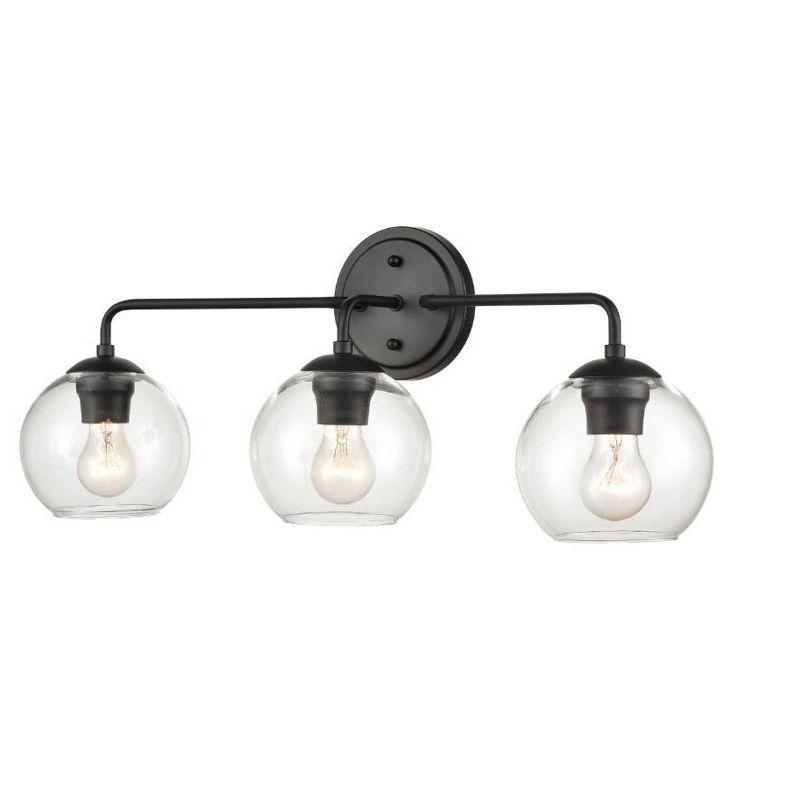 Matte Black 3-Light Vanity Wall Fixture with Clear Glass Shades