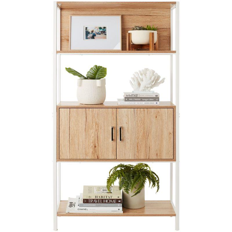 Light Oak Versatile 4-Tier Bookshelf with Enclosed Storage