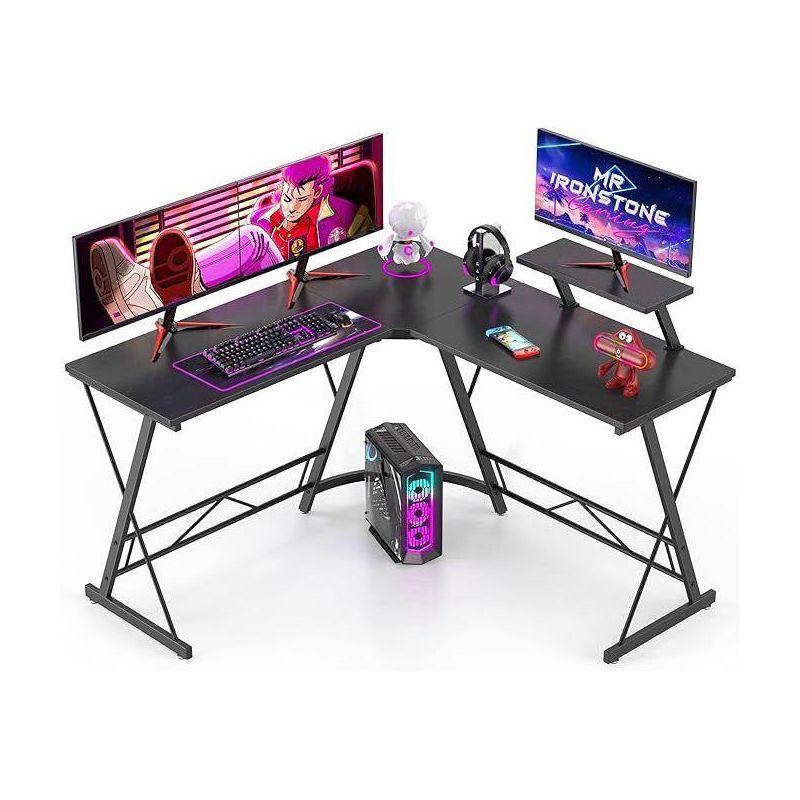 Mr Ironstone L Shaped Gaming Desk Corner Computer Desk, Home Office Desks Writing Workstation with Large Monitor Stand (51 Inch)