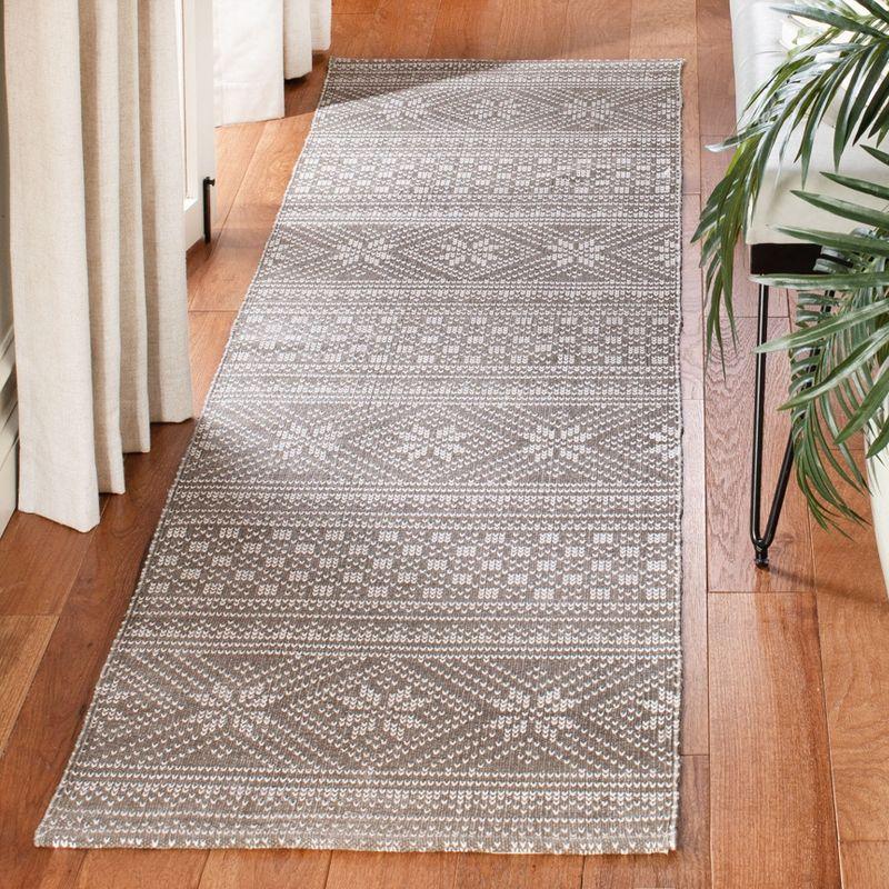 Grey and Ivory Floral Cotton Flat Woven Runner Rug