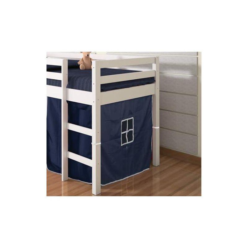 Donco Kids Low Loft Bed with Slide and Blue Tent, Twin, White