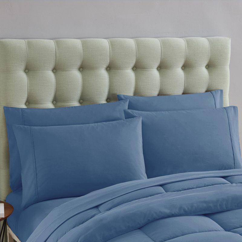 Bed-in-A-Bag Solid Color Comforter & Sheet Set Soft All Season Bedding, Twin, Denim