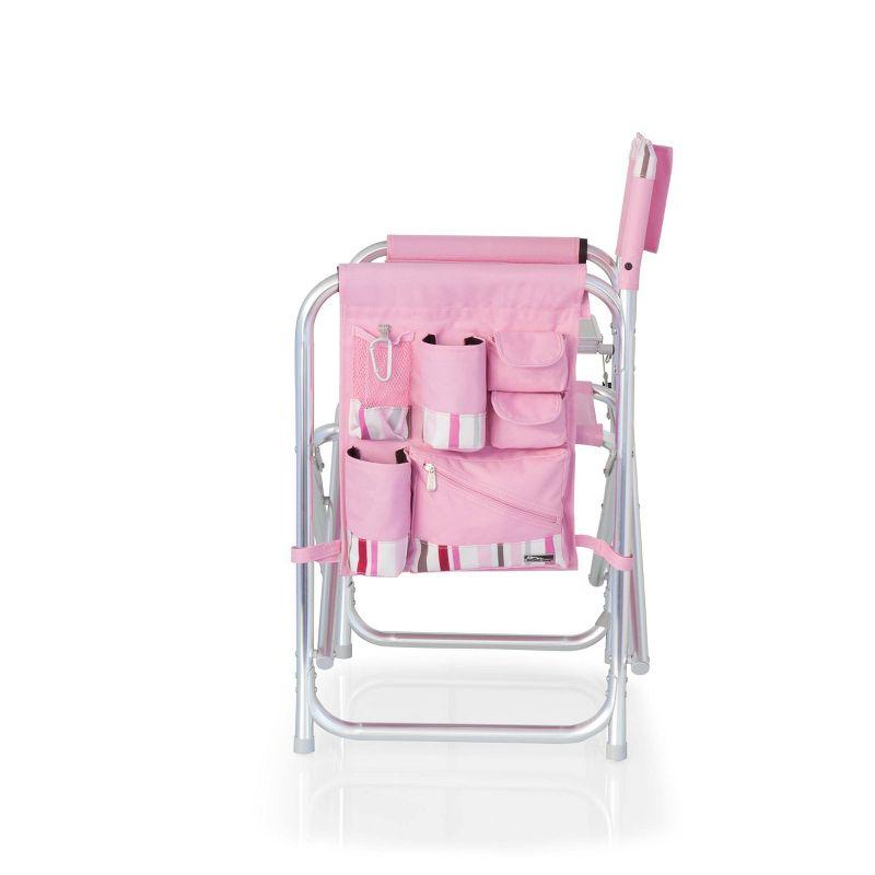 Pink Striped Aluminum Folding Camping Chair with Side Table