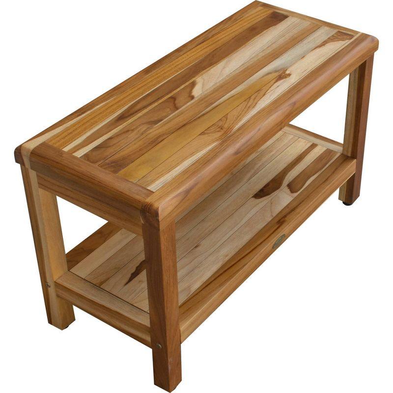 30" Eleganto ED1000 Wide Teak Shower Bench with Shelf - EcoDecors: Bathroom Stool, Rectangular, Water Resistant