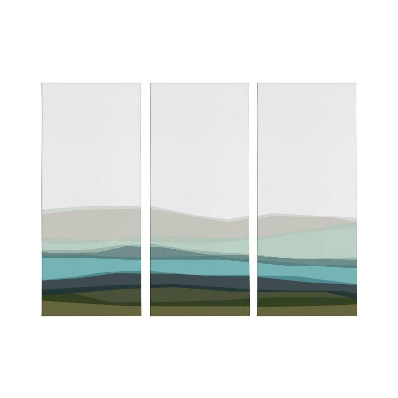 Abstract Blue Lake and Mountains Triptych Canvas Wall Art Set