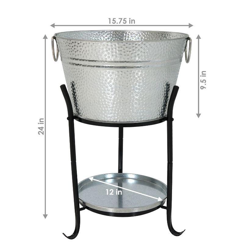 Sunnydaze Pebbled Texture Galvanized Steel Ice Bucket Beverage Holder and Cooler with Stand and Tray