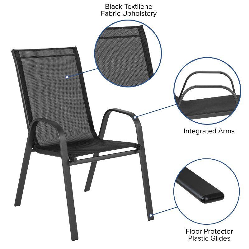 Set of 4 Sleek Black Outdoor Stack Chairs with Flex Comfort