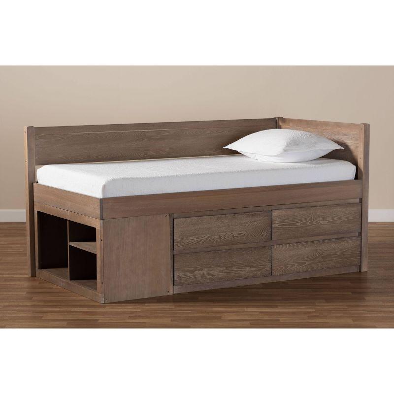 Twin 4 Drawer Levon Wood Storage Bed Antique Oak - Baxton Studio: MDF Frame, No Box Spring Needed