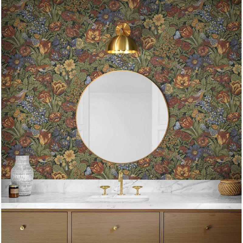 NextWall Russet and Riverside Bird Floral Peel and Stick Wallpaper