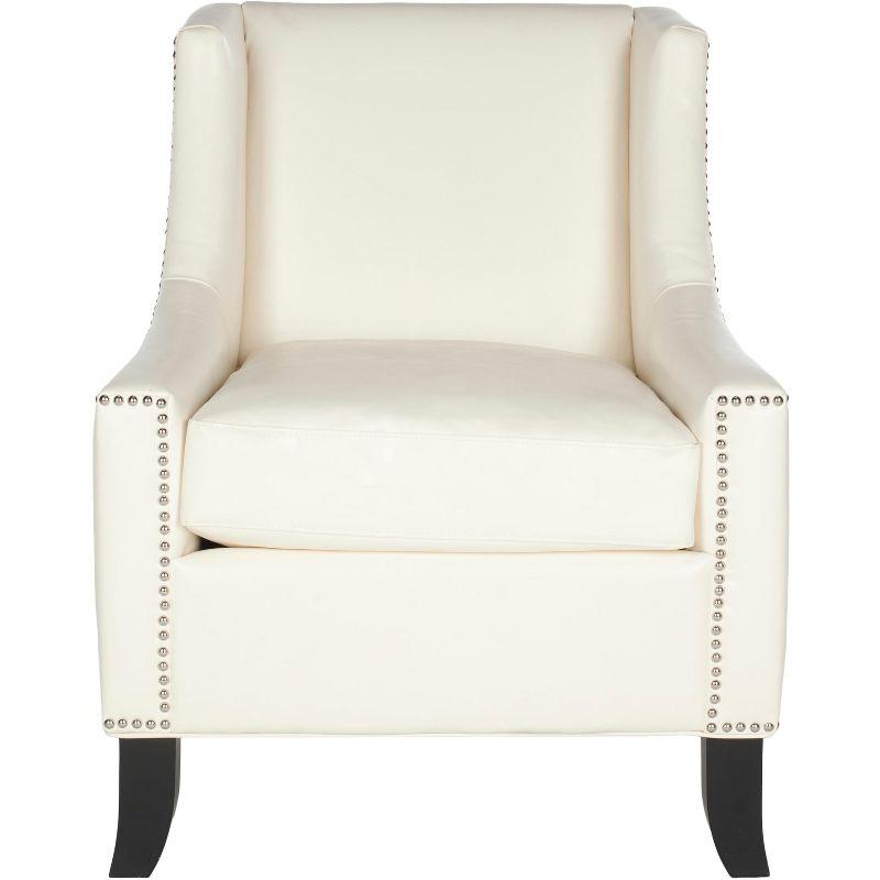 Contemporary White Faux Leather Arm Chair with Silver Nailhead Trim