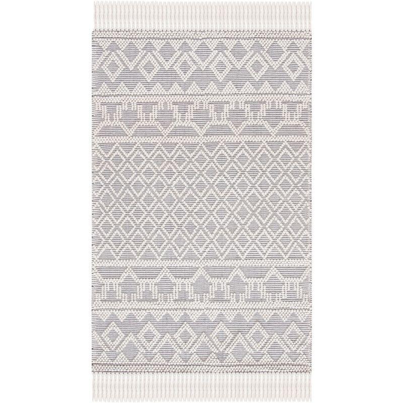 Ivory and Grey Geometric Wool Flat Woven Area Rug