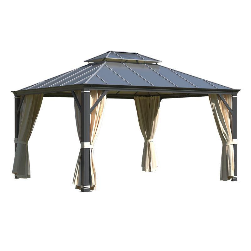 EROMMY 12'x14' Hardtop Gazebo Patio Furniture, Aluminum Frame Double Roof, Privacy Curtains and Premium Net for Patio Lawn and Garden