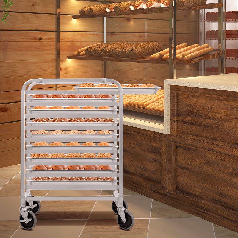 Costway 10 Sheet Aluminum Bakery Rack Silver Commercial Cookie Bun Pan Kitchen W/Wheel