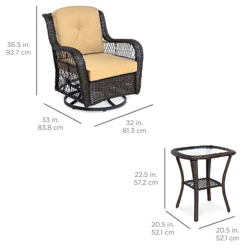 Best Choice Products 3-Piece Patio Wicker Bistro Furniture Set w/ 2 Cushioned Swivel Rocking Chairs, Side Table