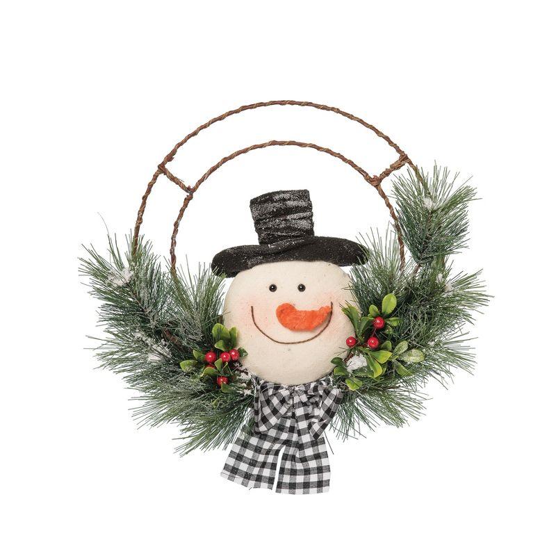 Festive Snowman Christmas Wreath with Greenery and Berries