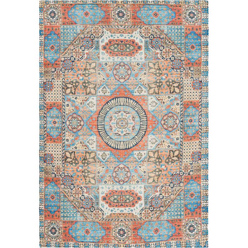 Saffron SFN541 Hand Loomed Area Rug - Orange/Blue - 4'x6' - Safavieh.