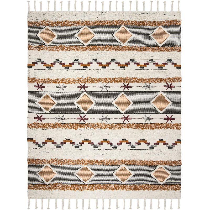 Kenya KNY904 Hand Knotted Area Rug - Ivory/Black-Orange - 9'x12' - Safavieh