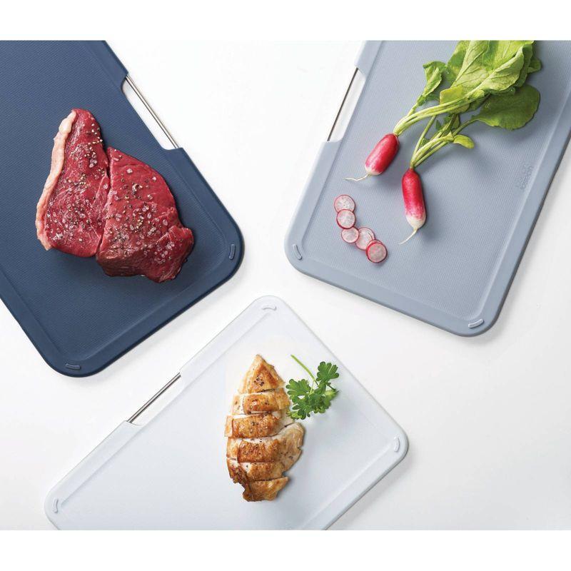 Gray and Blue Plastic 3-Piece Cutting Board Set with Stand