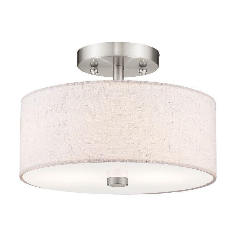 Meridian Brushed Nickel Semi-Flush Mount with Drum Shade