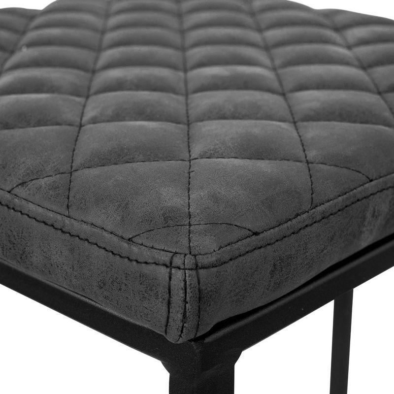 LeisureMod Quincy Modern Quilted Leather Bar Stool – Black Metal Frame Counter Height Chair for Kitchen Island and Counter Seating, Set of 2