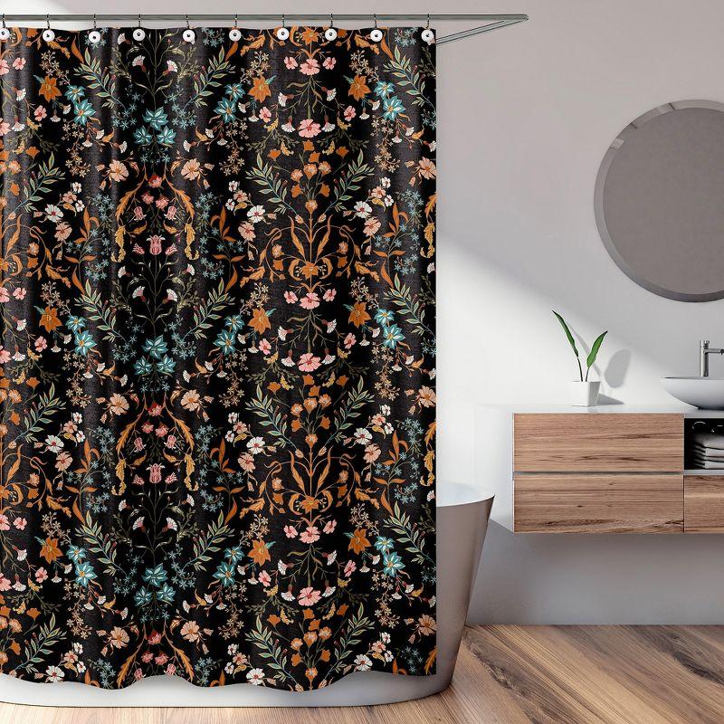 Sweet Jojo Designs Shower Curtain 72in.x72in. Boho Floral Wildflower Black and Orange