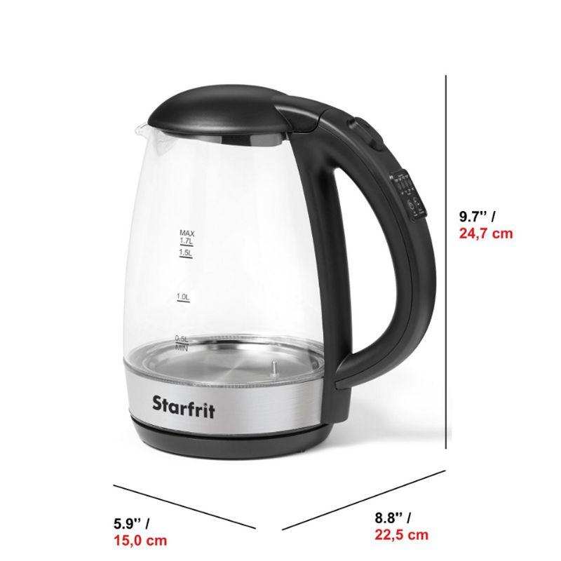 Starfrit 1.7-Liter 1,500-Watt Glass Electric Kettle with Variable Temperature Control in Black