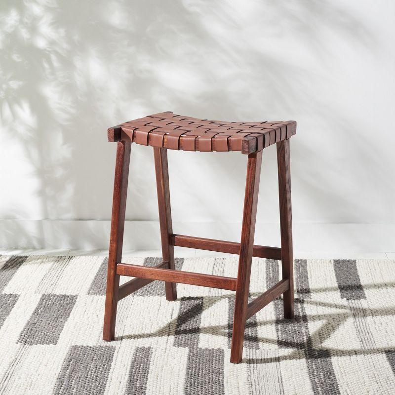 Abreu Rectangle Counter Stool - Cognac/Walnut - Safavieh