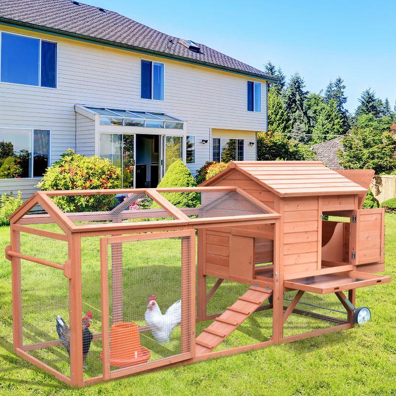 PawHut 96.5" Chicken Coop Wooden Hen House Rabbit Hutch Poultry Cage Pen Portable Backyard With Wheels Outdoor Run and Nesting Box