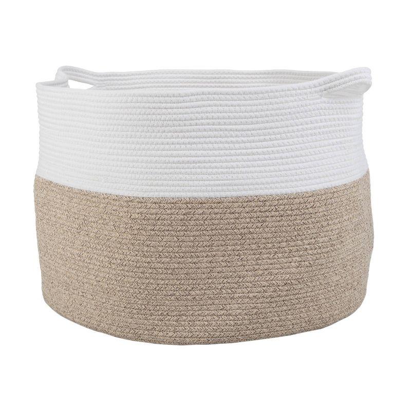 Home-Complete XL Woven Rope Basket Natural: Coiled Cotton Storage for Blankets, Large Circular Decorative Basket, 21.7"