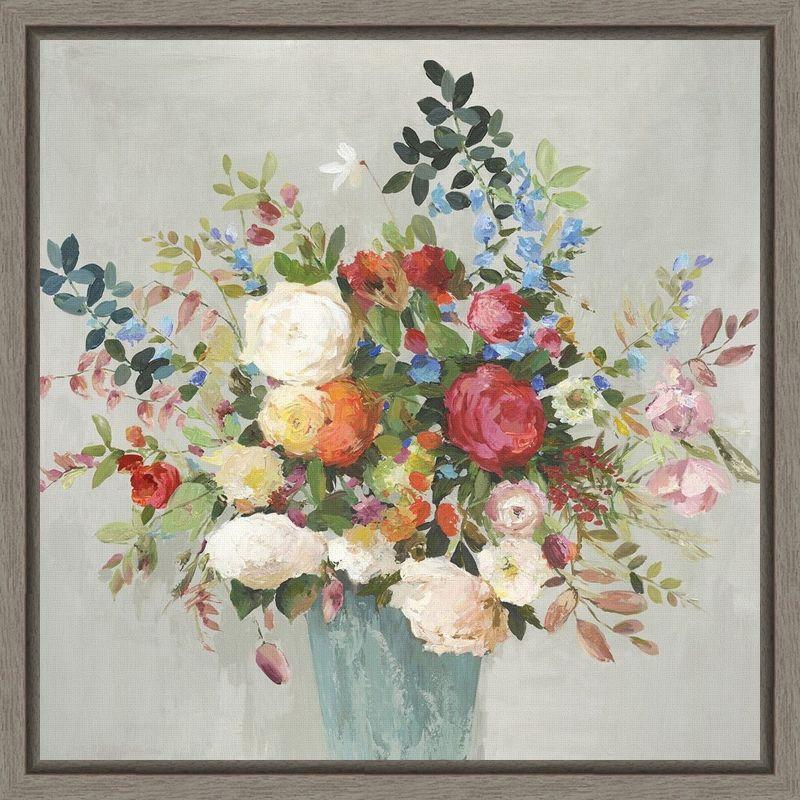 Grande Floral Bouquet Canvas Print with Gray Frame 16 x 16-in