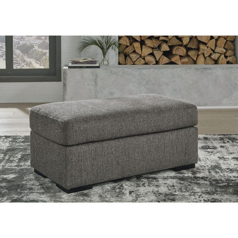 Gray Polyester Upholstered Ottoman with Faux Wood Feet