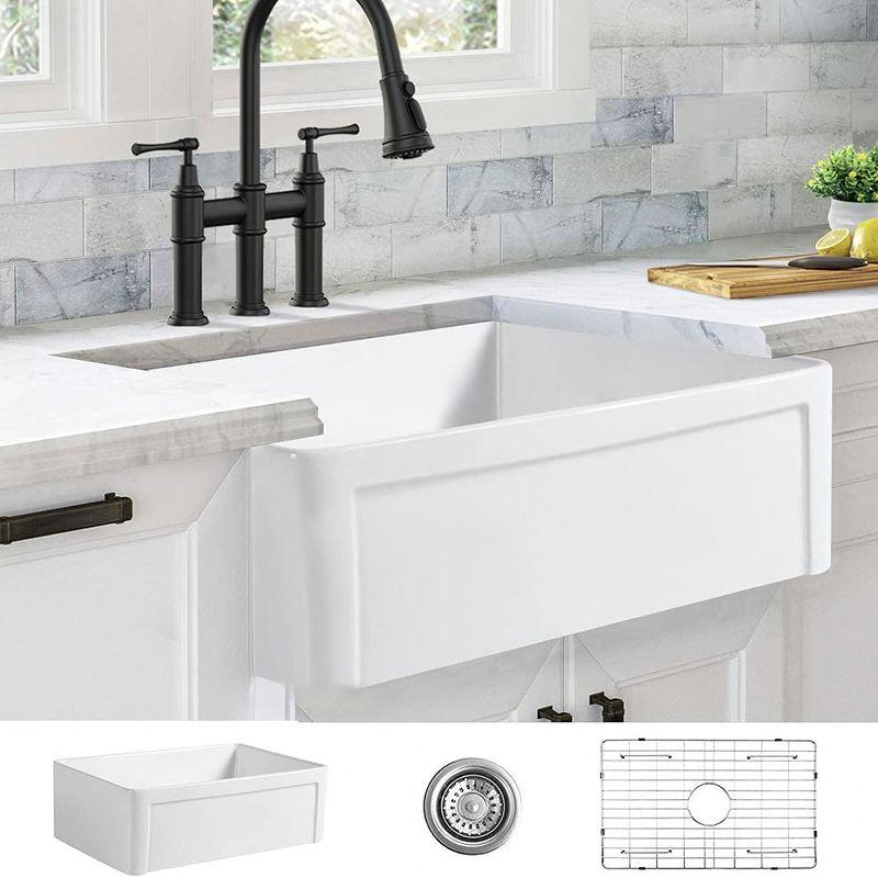 White Fireclay Single Bowl Farmhouse Kitchen Sink