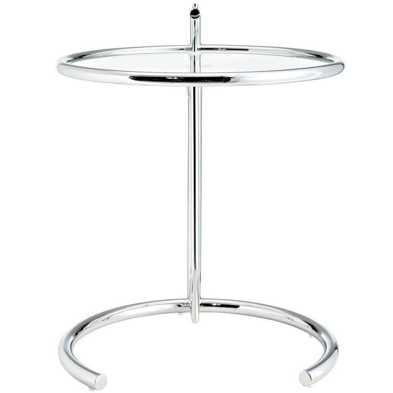 Eileen Gray Side Table Silver - Modway: Adjustable Height, Modern Classic, 20" Round Glass Top