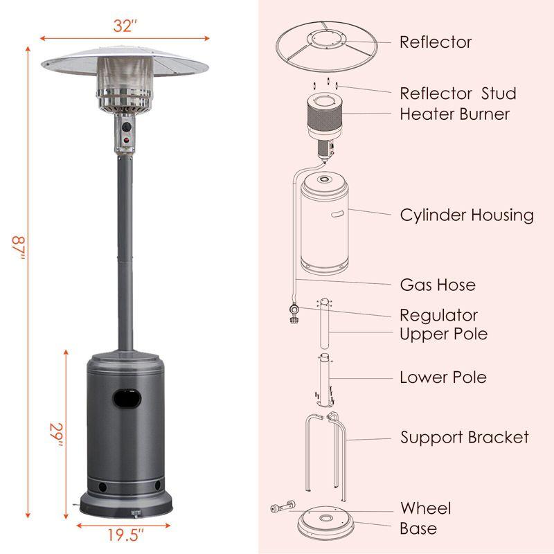 Stainless Steel 50000 BTU Propane Patio Heater with Wheels