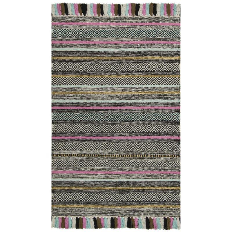 Coastal Charm Black Stripe Hand-Woven Cotton Area Rug - 2'6" x 4'