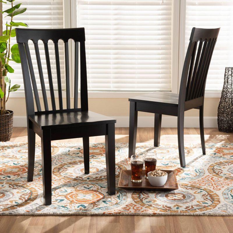 2pc MinetteWood Dining Chair Set Dark Brown - Baxton Studio: Elegant Scoop Seat, Polyester Upholstery