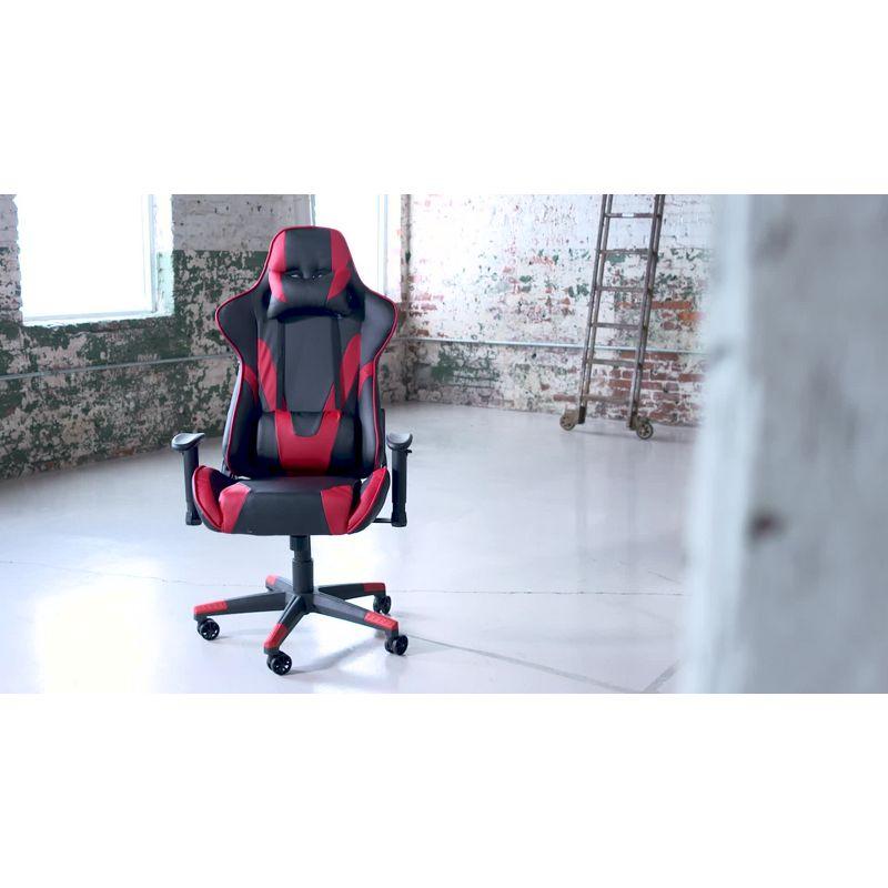 BlackArc High Back Reclining Gaming Chair in Black & Red Faux Leather -Height Adjustable Arms - Headrest & Lumbar Support Pillows