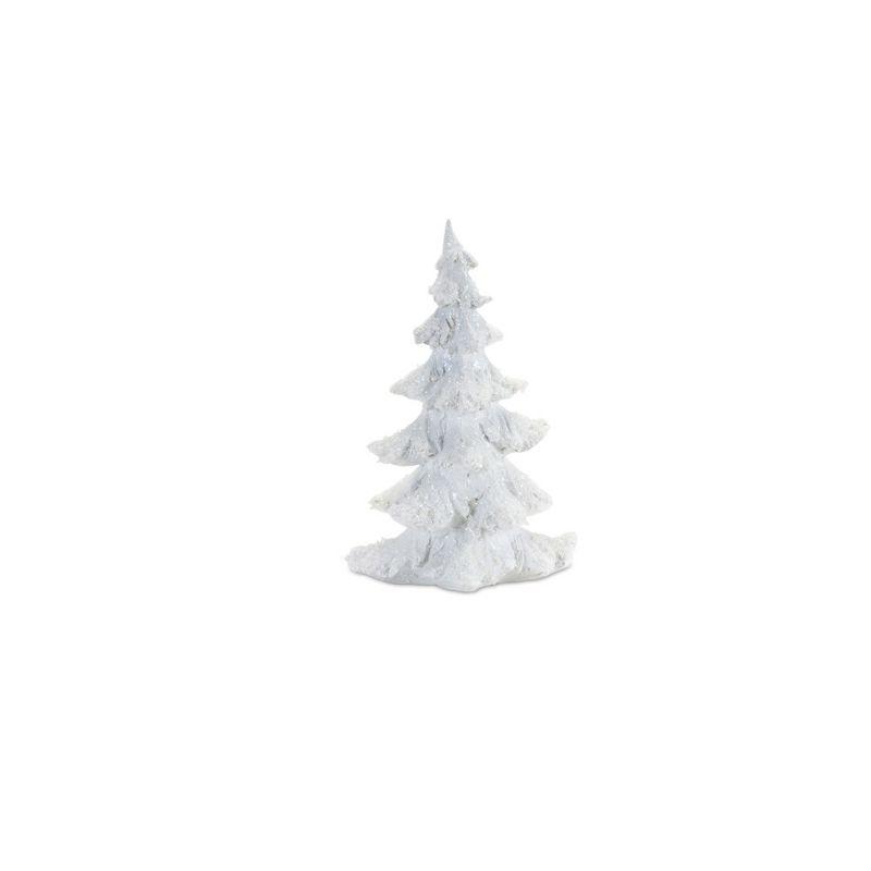 Flocked White Pine Tree with Carved Design (Set of 4)