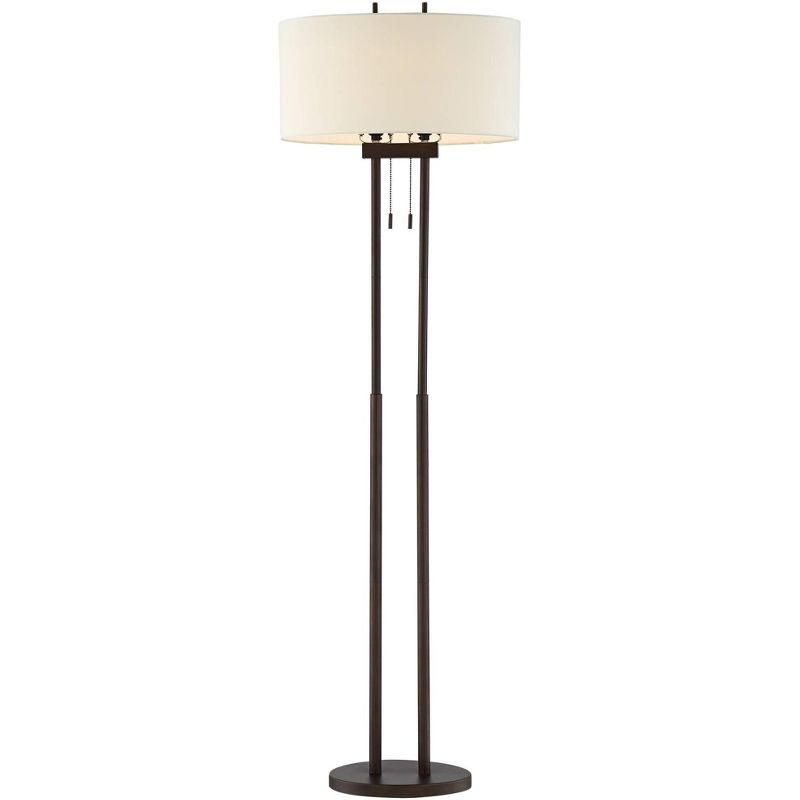 Franklin Iron Works Roscoe Modern Floor Lamp Standing 62" Tall Oil Rubbed Bronze Twin Pole White Drum Shade for Living Room Bedroom Office House Home