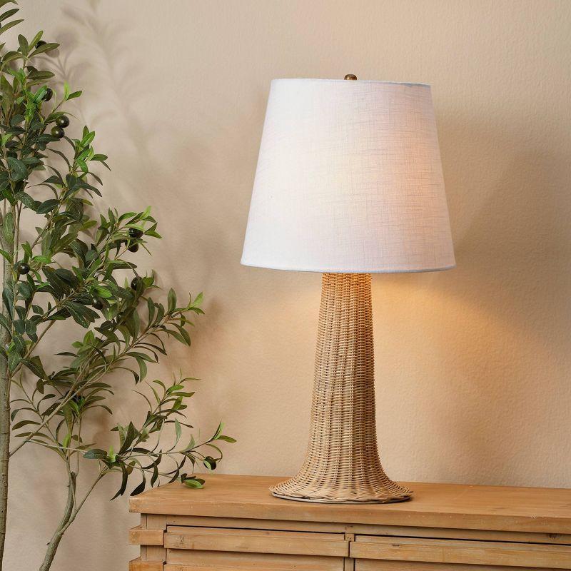 Natural Rattan Table Lamp with White Cotton Shade