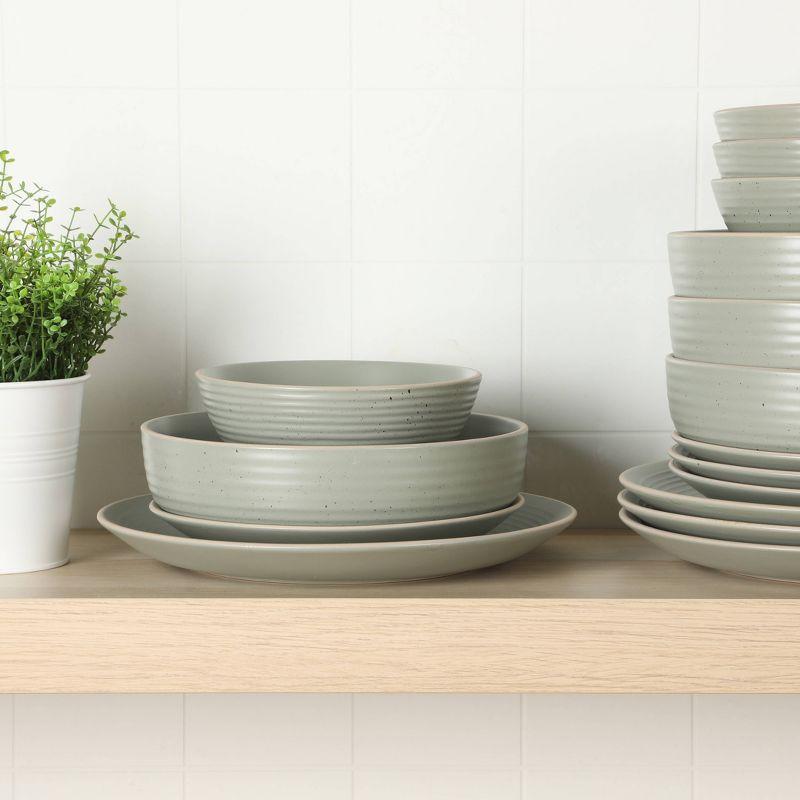 Sage Green Ceramic 16-Piece Embossed Dinnerware Set