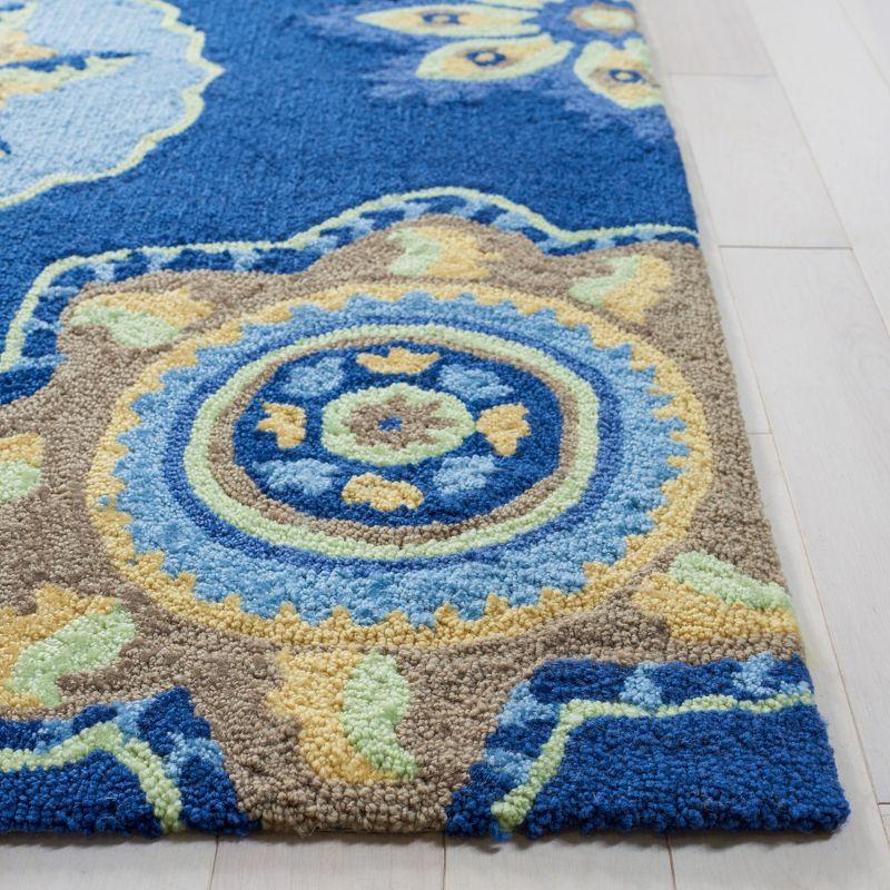 Handmade Blue Floral Rectangular Synthetic 8' x 10' Rug