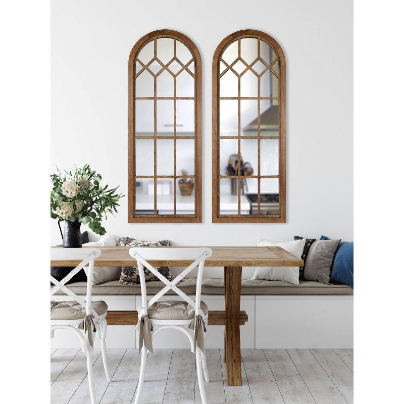 18"x47" Gilcrest Windowpane Wall Mirror Rustic Brown - Kate & Laurel All Things Decor: Oversized Arch Cathedral Design