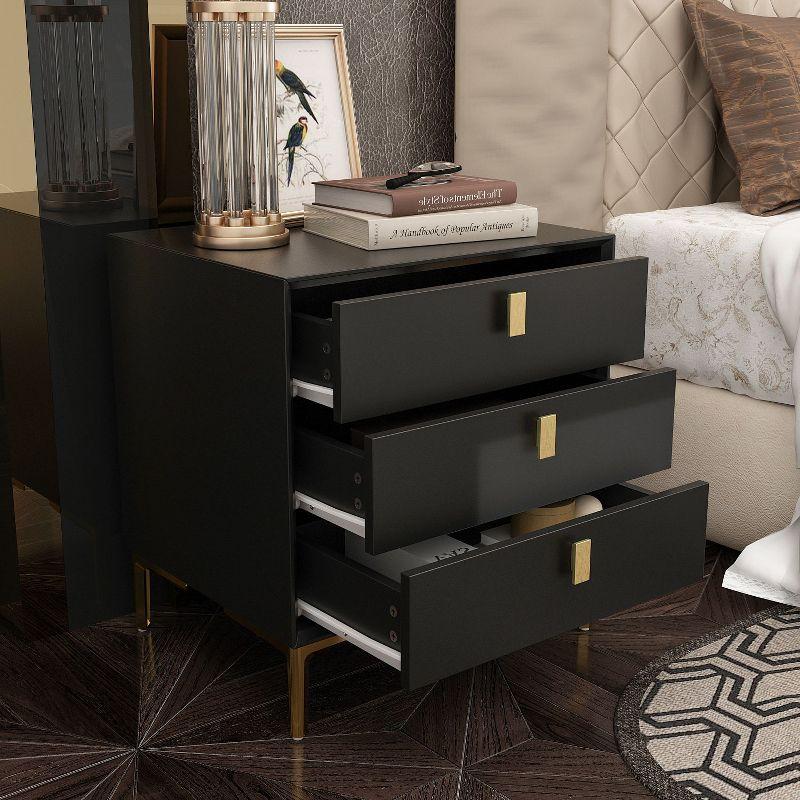 FUFU&GAGA Black Nightstand Sideboard Table 3-drawer