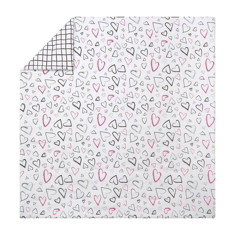 Roxy Hearts Reversible Pink/Black/White Comforter Set