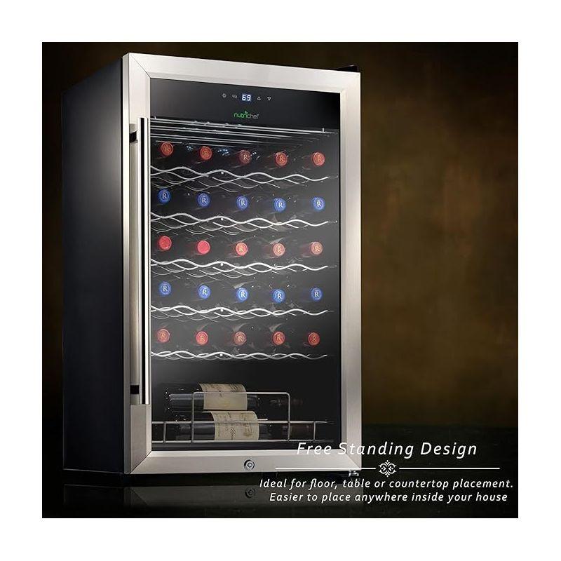 NutriChef 34 Bottle Compressor Wine Cooler Refrigerator Cooling System | Large Freestanding Wine Cellar Fridge For Red And White Champagne