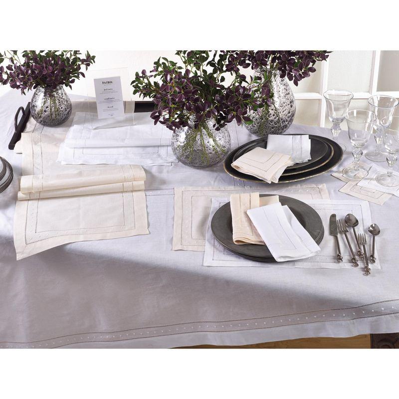 Saro Lifestyle Embroidered and Hemstitch Tablecloth, White, 72" x 72"