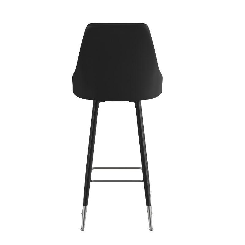 Emma and Oliver Set of Two Modern Bar Height Black Faux Leather Upholstered Dining Stools with Chrome Accented Metal Frames and Footrests