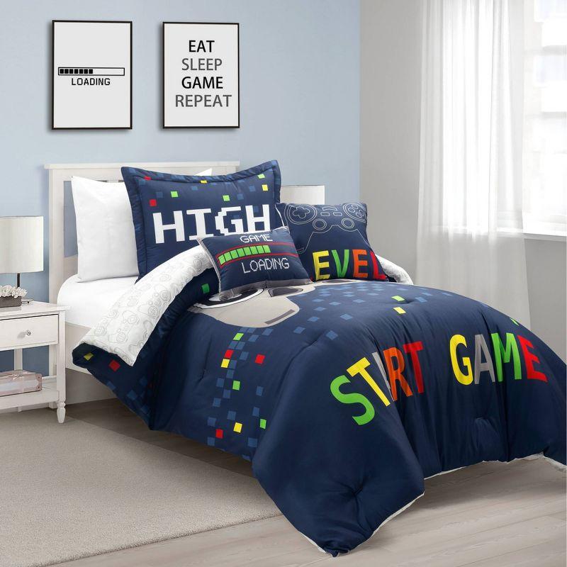 Navy/Gray Reversible 4 Piece Comforter Set