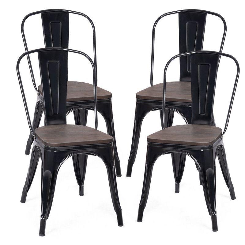 Costway Set of 4 Dining Side Chair Stackable Bistro Metal Wood Stool Black